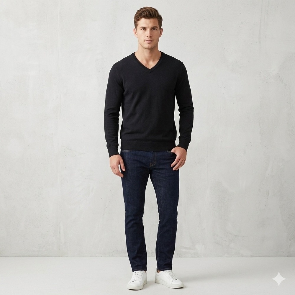 Gap Mens Size Large Black V-Neck Sweater Cotton Long Sleeve Pullover Classic